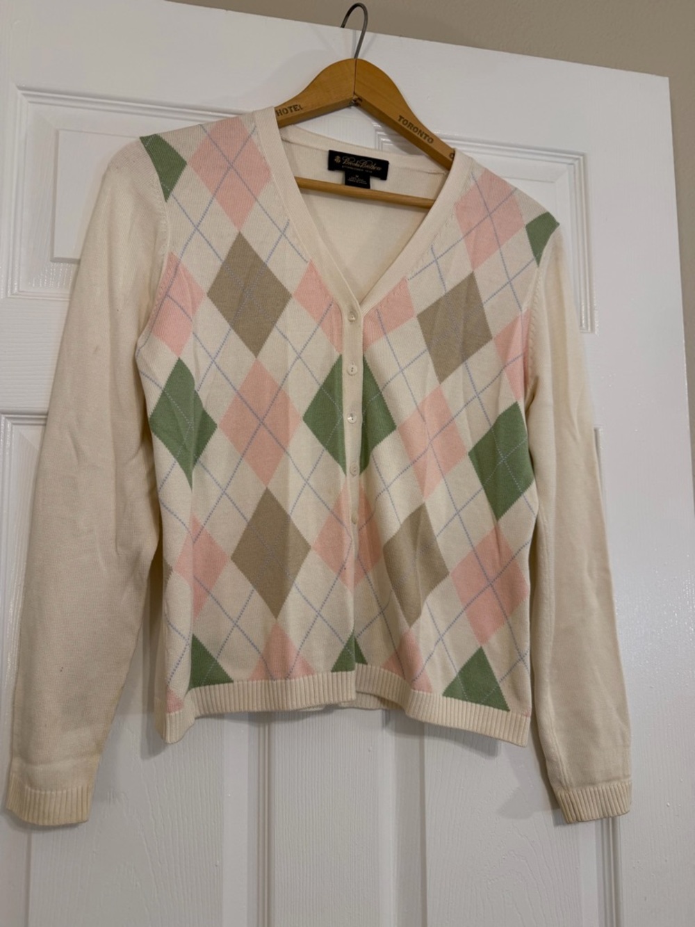 Brooks Brothers Argyle Cardigan Sweater Vintage - Cream, Pink & Green